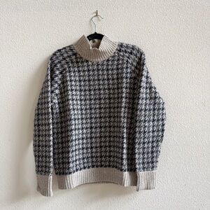 Theory Astral Houndstooth Wool Tweed Funnel Neck Dark Academia Sweater Womens P